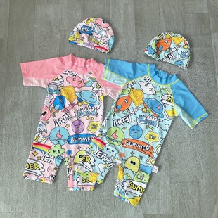 平角速干温泉泳装 男女童冲浪服连体游泳衣儿童泳衣短袖 新款 Amber