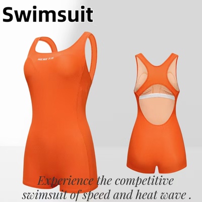 双层高弹锦纶女士平角连体游泳衣