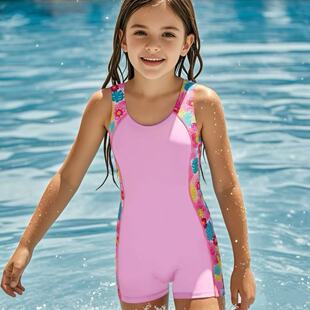 青少年连体平角运动竞速亲子款 Amber 儿童游泳衣女童专业训练泳装