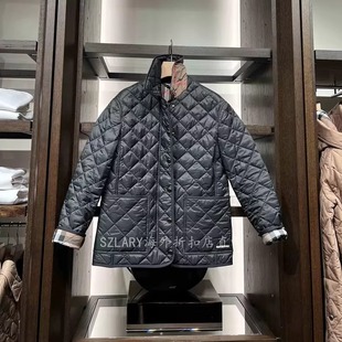 海外折扣店直邮新款经典格子内衬按口拉链菱形纹女款棉服80841941