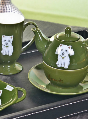 小狗西高地周边出口英国式harrods茶壶子母壶圆碟茶碟马克高脚杯