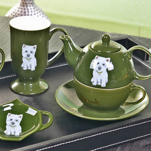 小狗西高地周边出口英国式harrods茶壶子母壶圆碟茶碟马克高脚杯