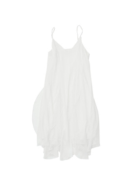 【玳禾】春季新款休闲不规则V字领简约纯色荷叶边吊带长裙H60111