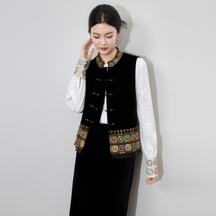 女 国风真丝丝绒马甲重工刺绣外套上衣新款 2512505 南油高货新中式