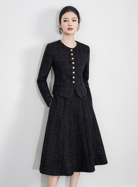 2516503-南油小香风长毛工艺粗花呢上外套上衣+轻奢半裙冬款套装