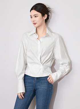 2516514-南油高级感简约时尚翻领衬衫女连肩长袖收腰显瘦上衣新款