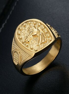 欧美新款马头男士戒指嘻哈