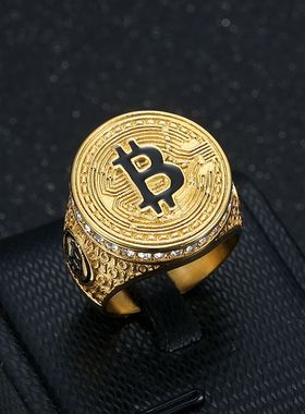 B字母比特币男士戒指钛钢嘻哈