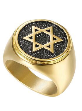 欧美风以色列钛钢镀金六芒星戒指