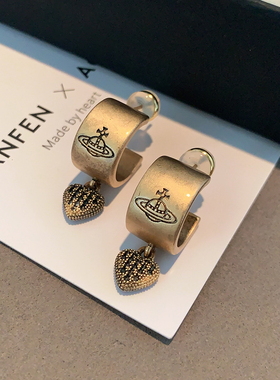 宽面西太后耳钉2025新款爆款高级感耳环轻奢耳饰黑色满钻爱心耳坠