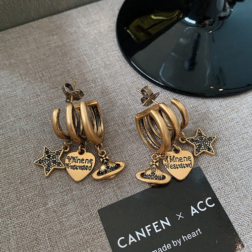 CANFEN欧美小香风西太后土星耳坠