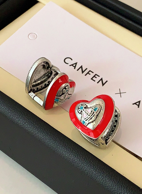 西太后新年红色爱心耳扣2026新款爆款高级感耳饰中性双面心形耳环