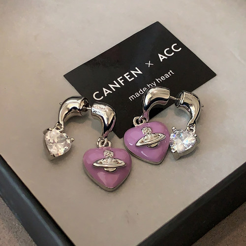 CANFEN双面前后戴西太后爱心耳坠