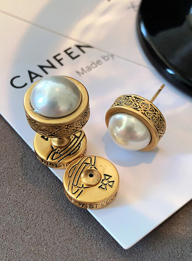 CANFEN小香风复古字母西太后耳环