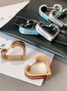 西太家字母爱心耳环2025新款高级感耳扣轻奢金属心形耳圈朋克耳饰