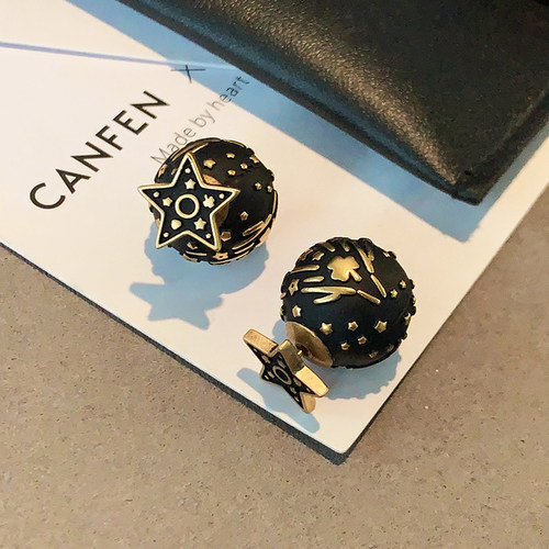 CANFEN古铜色小香风双面复古耳环