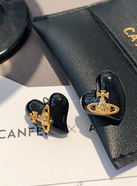 黑色珐琅西太后耳环2025新款爆款高级感耳饰轻奢小香风爱心耳钉女