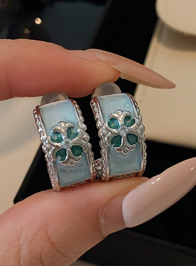 高级感蓝色十字架耳钉2025新款爆款克家欧若风耳环气质小清新耳饰