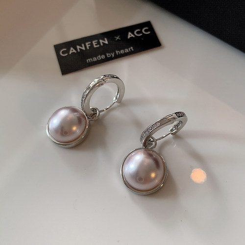 CANFEN爆闪玫瑰镶钻珍珠两戴耳环