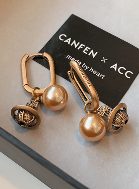 西太后耳环椭圆金属耳扣2026新款爆款珍珠耳坠轻奢高级感土星耳饰