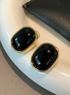 黑色椭圆玛瑙耳钉2025新款爆款高级感朋克耳饰轻奢简约中性风耳环