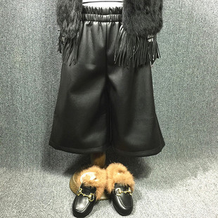 童装加绒裤子秋冬女童阔腿运动裤休闲九分裤男童中大童一体绒皮裤