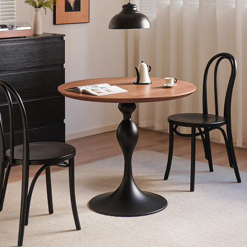 复古实木圆桌家用小户型咖啡桌