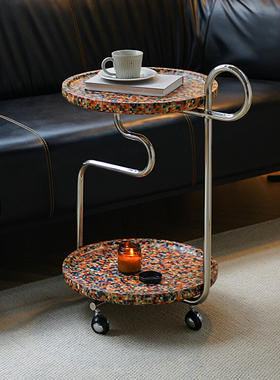 现代简约实木沙发边几客厅可移动带轮小推车茶几不锈钢床头小桌子