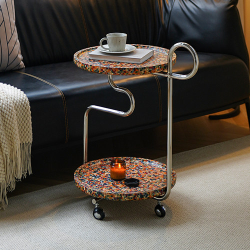 实木沙发边几可移动带轮小推车