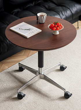 北欧实木圆桌升降餐桌家用小户型奶茶店桌子可移动洽谈桌休闲桌椅