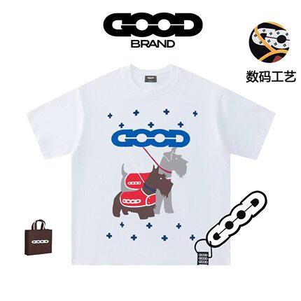 GOOD BRAND 旗舰店雪纳瑞榻榻米印花短袖T恤男女休闲半袖情侣上衣