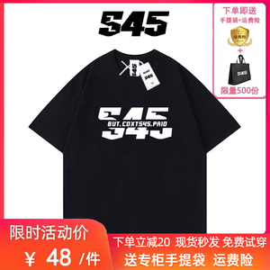 S45分割logo短袖T恤男女夏季美式休闲纯棉上衣情侣运动宽松打底衫