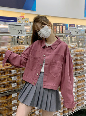复古港风女装春季2025新款牛仔外套女气质高级感桃色减龄夹克上衣
