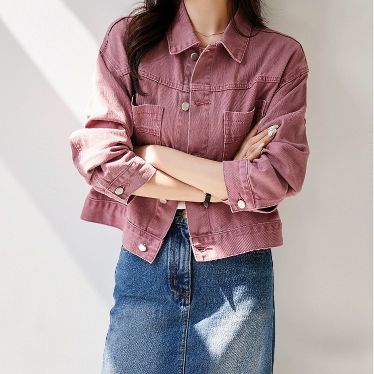 玫粉色牛仔短外套女2025春秋新款复古甜辣休闲设计感休闲短款上衣