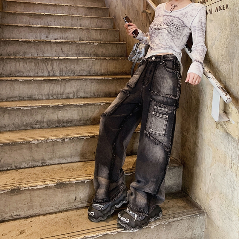 初代美希MEYSIKIM 复古水洗高腰宽松阔腿牛仔裤女2025新款MD2215