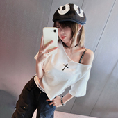 1件85折2件8折3件75折 短袖 t恤女装 2025新款 高弹吊带斜肩上衣