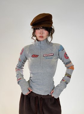 初代美希MEYSIKIM半高领磨毛机车打底衫女内搭可外穿修身长袖上衣