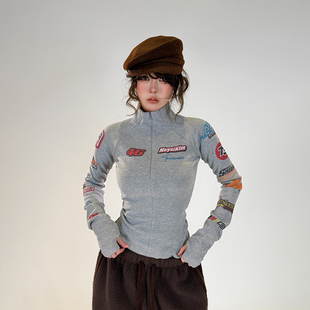 上衣 长袖 初代美希MEYSIKIM半高领磨毛机车打底衫 女内搭可外穿修身