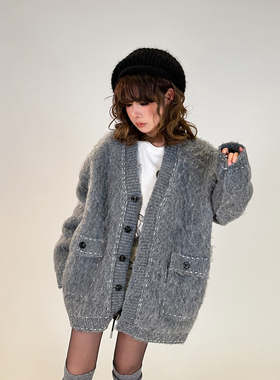 1.4年货新品 初代美希MEYSIKIM 拉毛开衫羊驼毛毛衣外套女ME0319