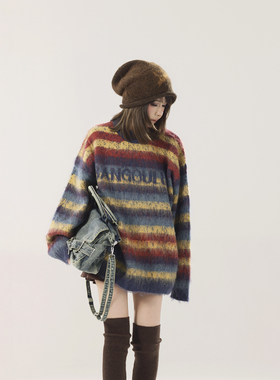 初代美希MEYSIKIM羊毛毛衣女秋冬可外穿内搭彩虹慵懒松弛感毛线衣