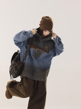 新品 初代美希MEYSIKIM 韩系牛仔外套宽松连帽套头上衣ME0736