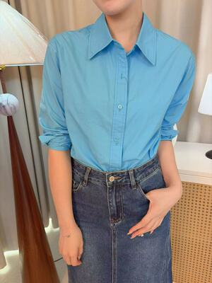 贝莉女装韩系简约POLO领纯色衬衫通勤百搭款