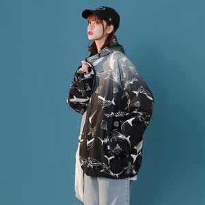 情侣外套男女秋季渐变色中性风连帽夹克中性风港风10J图片
