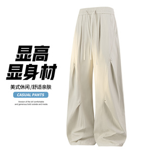 美式褶皱休闲裤男春秋宽松垂感阔腿裤百搭长裤立体CK26013-特P45图片