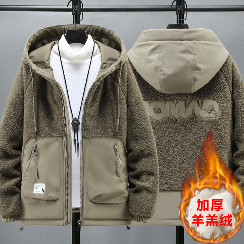 2025冬季新款连帽羊羔绒棉服男士加厚保暖外套MY8116-特P100，男装棉衣，电商A076