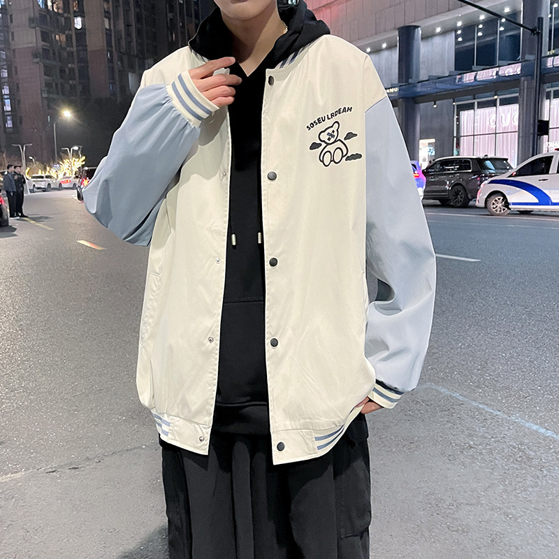 印花夹克外套男春季港风宽松学生情侣棒球服港风模特7JK60023-P50,男装夹克,电商A076