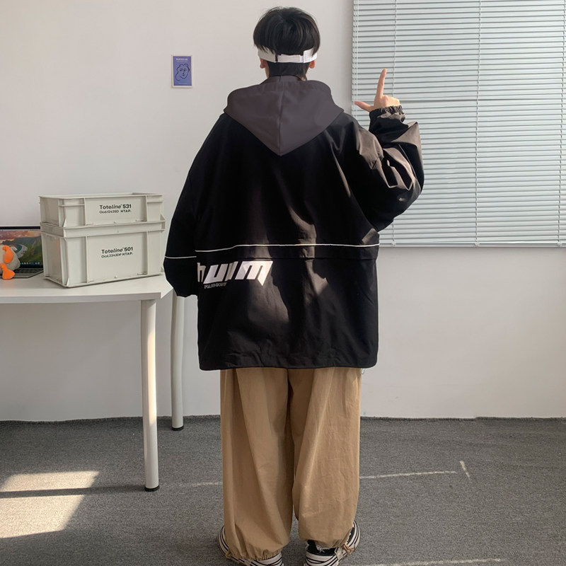 假两件连帽工装外套港风中性风宽松夹克ins新款1J,男装夹克,电商A076