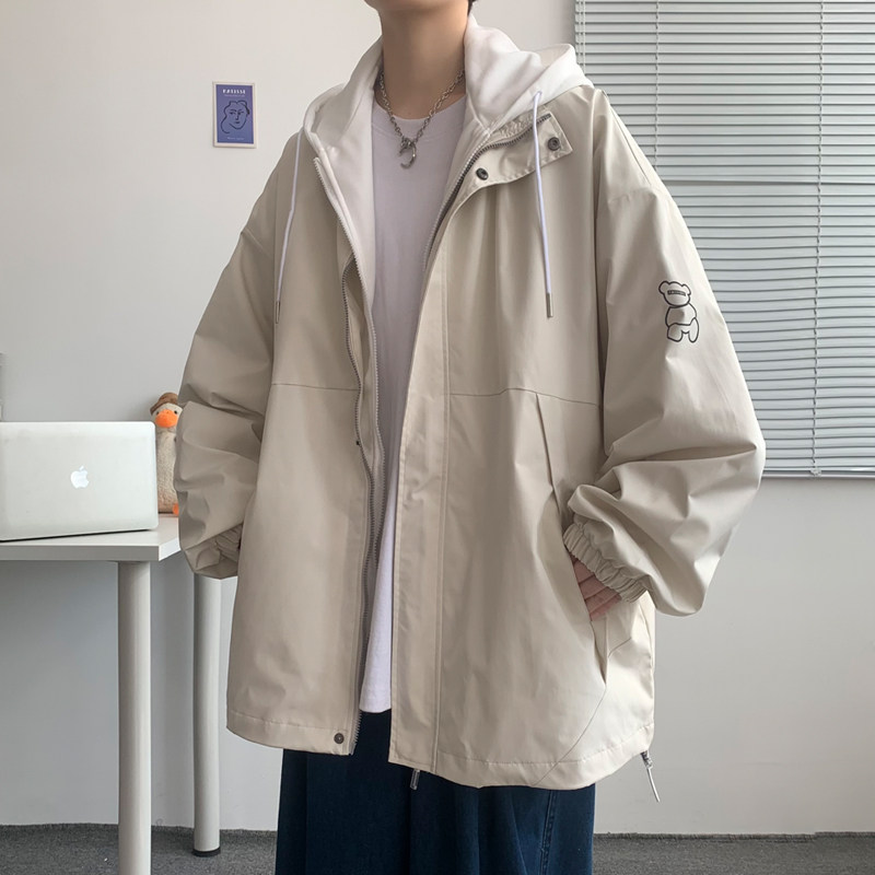假两件连帽工装外套港风中性风宽松夹克ins新款28J图片