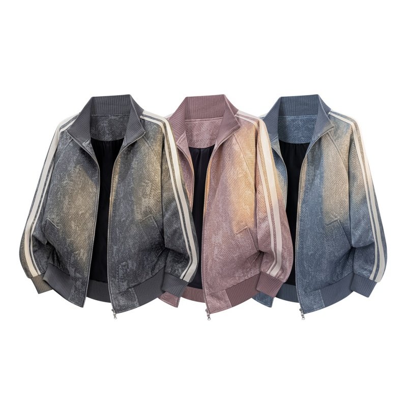 痞帅休闲风立领夹克男条纹拼接宽松百搭外套JK2507上衣特P68，男装夹克，电商A076