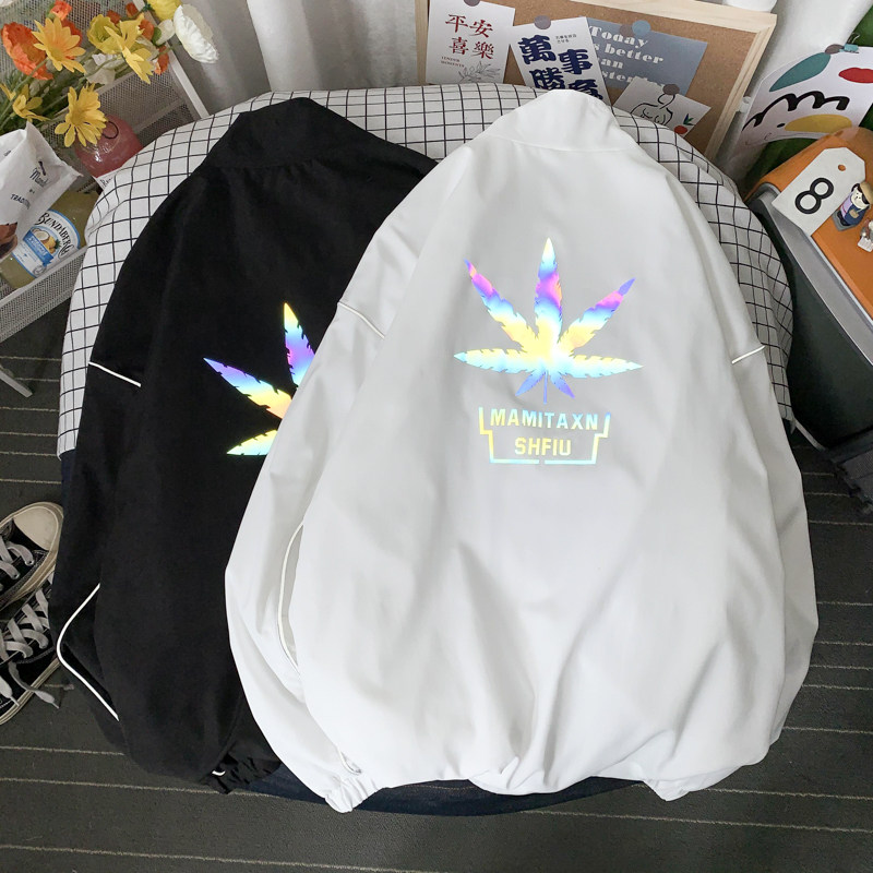 秋冬季夹克衣服外套中性风男女港风反光外套摆拍白底18J,男装夹克,电商A076